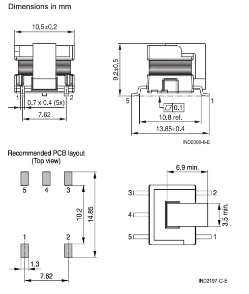 Technische Zeichnung - EPCOS / TDK B78541A InsuGate Gate-Drive-Transformatoren